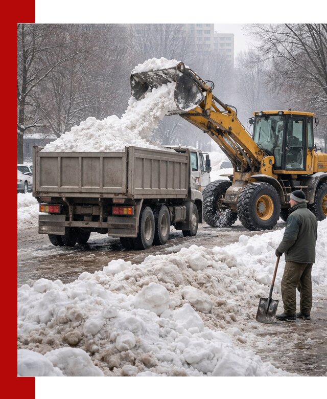 Вывоз снега грузовой техникой в Егорьевске оперативно и чисто