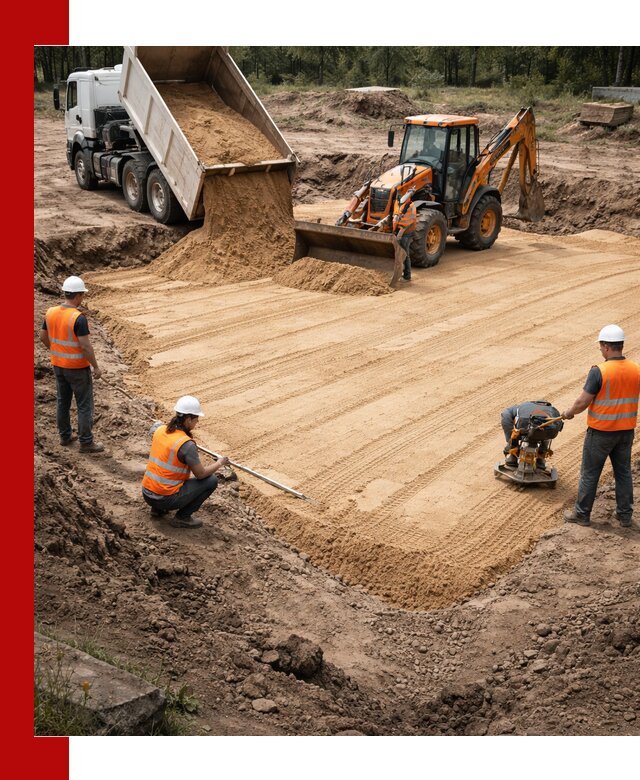 Устройство песчаной подушки для фундаментов и дорог в Егорьевске